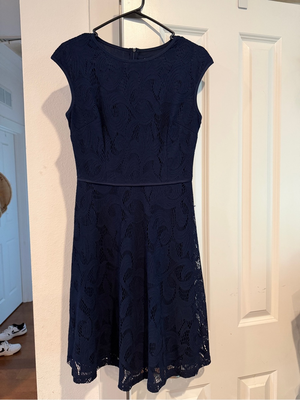 Sleeveless Navy Lace Fit-and-Flare Dress